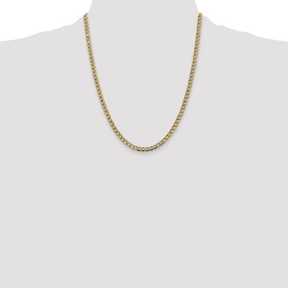 14K Yellow & Rhodium 22 Inch 4.3mm Semi-Solid With Pav Curb Lobster Clasp Chain Necklace