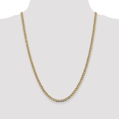 14K Yellow & Rhodium 24 Inch 4.3mm Semi-Solid With Pav Curb Lobster Clasp Chain Necklace