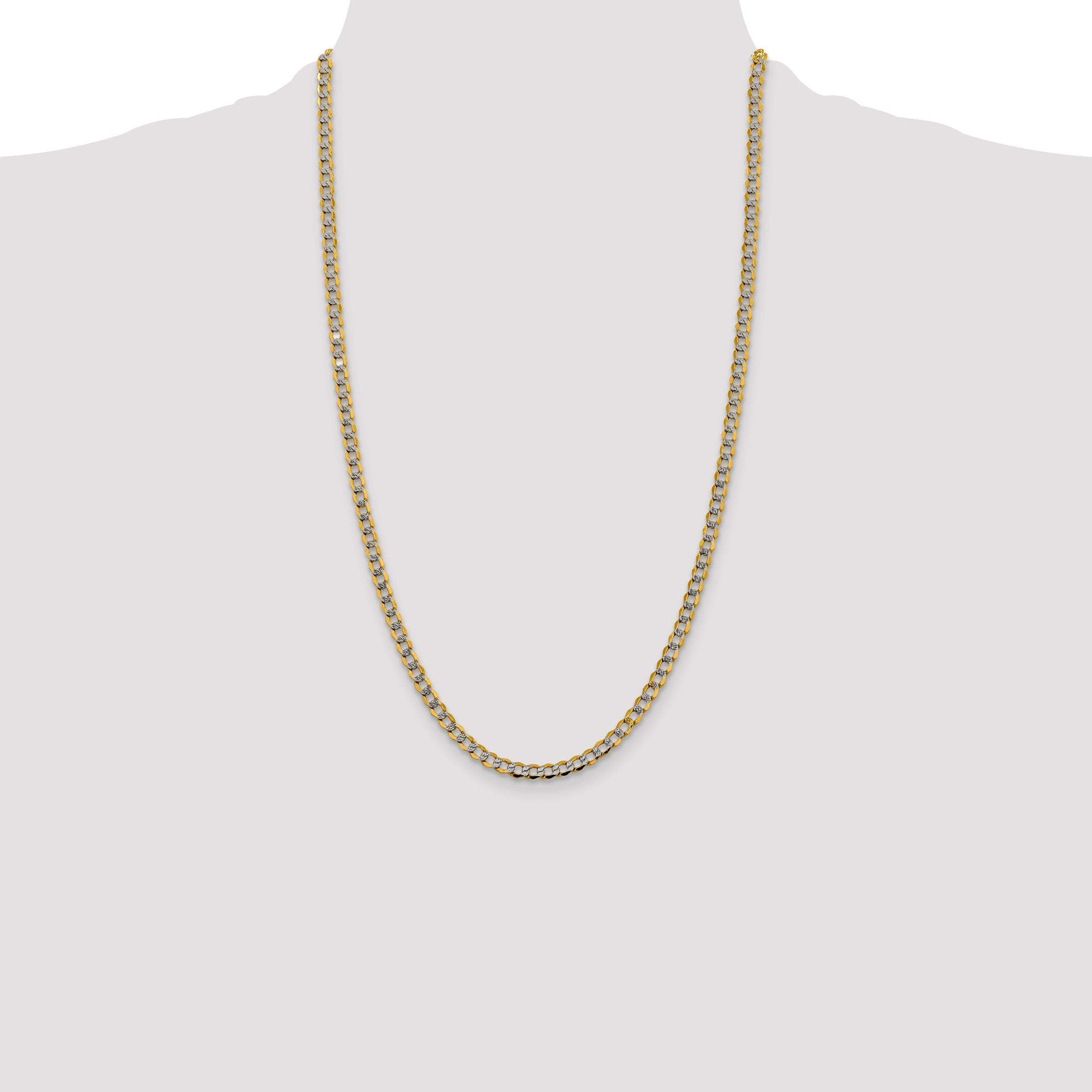14K Yellow & Rhodium 26 Inch 4.3mm Semi-Solid With Pav Curb Lobster Clasp Chain Necklace