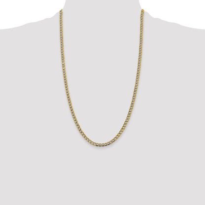 14K Yellow & Rhodium 26 Inch 4.3mm Semi-Solid With Pav Curb Lobster Clasp Chain Necklace