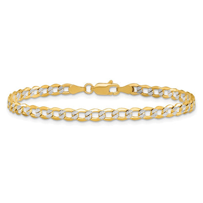 14K Yellow & Rhodium 7 Inch 4.3mm Semi-Solid With Pav Curb Lobster Clasp Bracelet