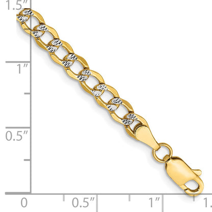 14K Yellow & Rhodium 8 Inch 4.3mm Semi-Solid With Pav Curb Lobster Clasp Bracelet
