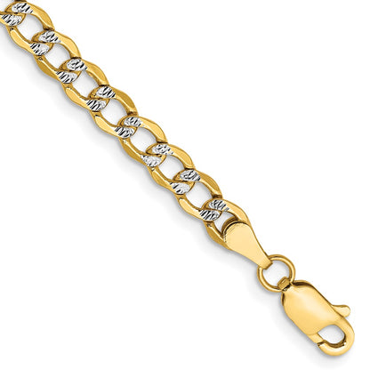 14K Yellow & Rhodium 7 Inch 4.3mm Semi-Solid With Pav Curb Lobster Clasp Bracelet