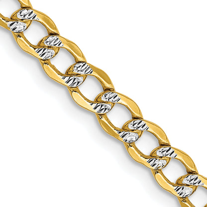 14K Yellow & Rhodium 20 Inch 4.3mm Semi-Solid With Pav Curb Lobster Clasp Chain Necklace