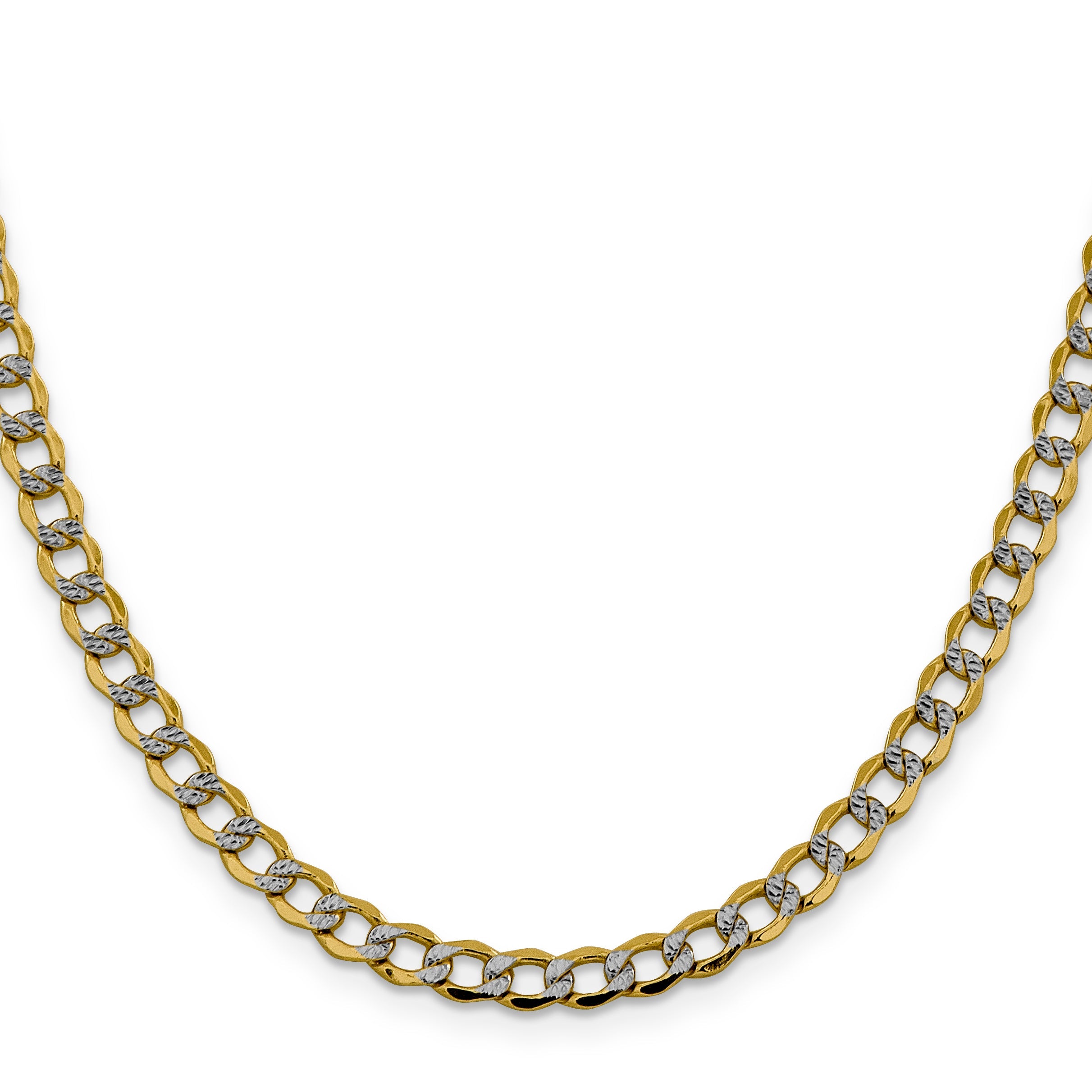 14K Yellow & Rhodium 26 Inch 5.2mm Semi-Solid With Pav Curb Lobster Clasp Chain Necklace