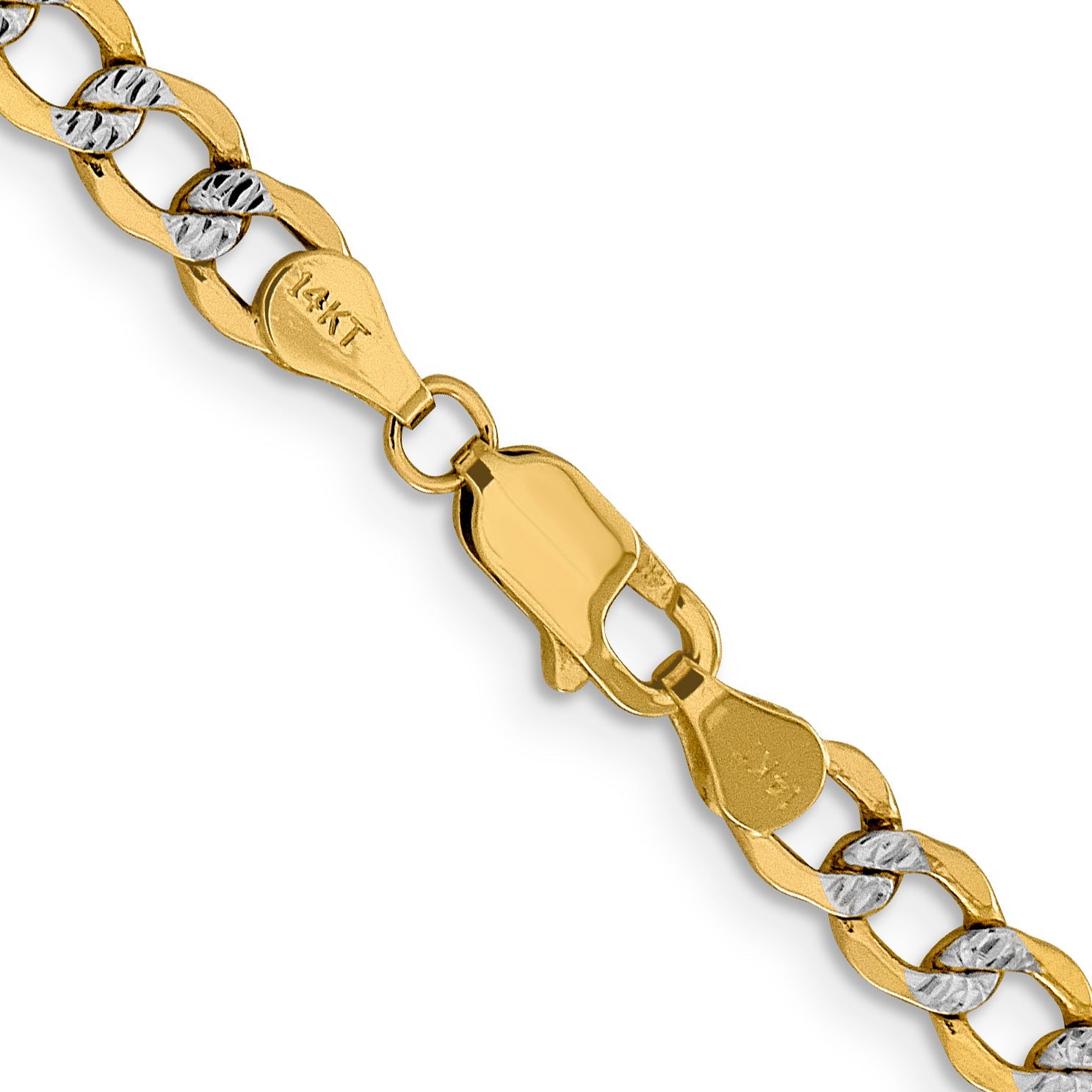 14K Yellow & Rhodium 18 Inch 5.2mm Semi-Solid With Pav Curb Lobster Clasp Chain Necklace