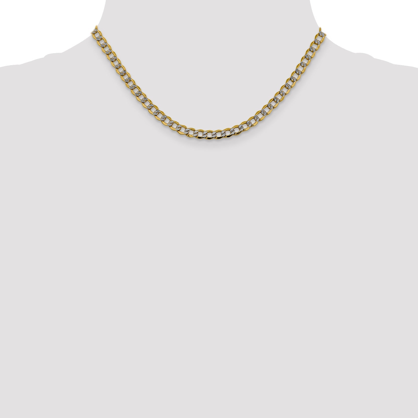 14K Yellow & Rhodium 16 Inch 5.2mm Semi-Solid With Pav Curb Lobster Clasp Chain Necklace