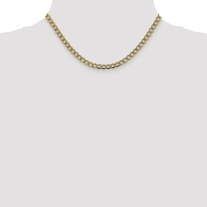 14K Yellow & Rhodium 16 Inch 5.2mm Semi-Solid With Pav Curb Lobster Clasp Chain Necklace