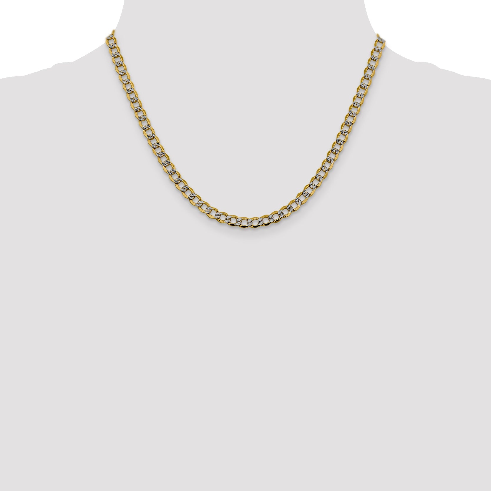 14K Yellow & Rhodium 18 Inch 5.2mm Semi-Solid With Pav Curb Lobster Clasp Chain Necklace