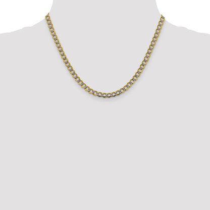 14K Yellow & Rhodium 18 Inch 5.2mm Semi-Solid With Pav Curb Lobster Clasp Chain Necklace