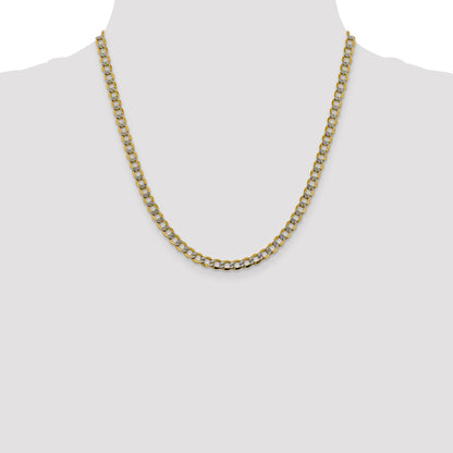 14K Yellow & Rhodium 20 Inch 5.2mm Semi-Solid With Pav Curb Lobster Clasp Chain Necklace