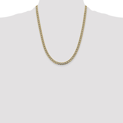 14K Yellow & Rhodium 22 Inch 5.2mm Semi-Solid With Pav Curb Lobster Clasp Chain Necklace
