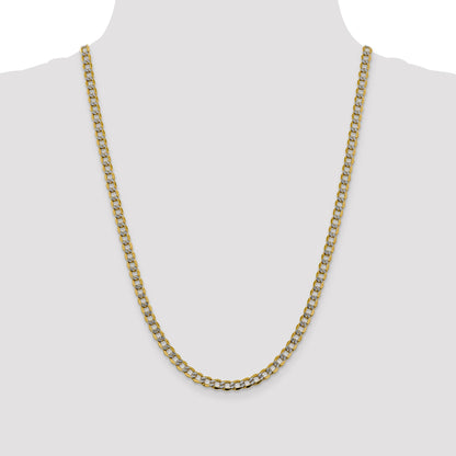 14K Yellow & Rhodium 24 Inch 5.2mm Semi-Solid With Pav Curb Lobster Clasp Chain Necklace