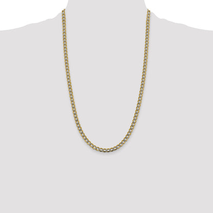 14K Yellow & Rhodium 26 Inch 5.2mm Semi-Solid With Pav Curb Lobster Clasp Chain Necklace