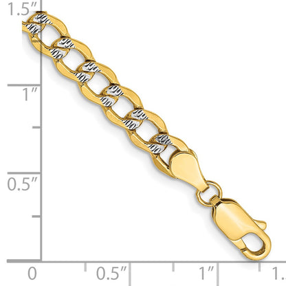 14K Yellow & Rhodium 8 Inch 5.2mm Semi-Solid With Pav Curb Lobster Clasp Bracelet
