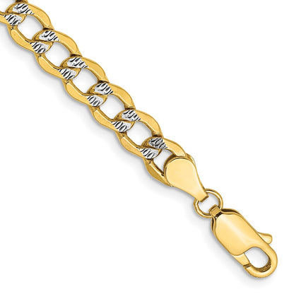14K Yellow & Rhodium 7 Inch 5.2mm Semi-Solid With Pav Curb Lobster Clasp Bracelet