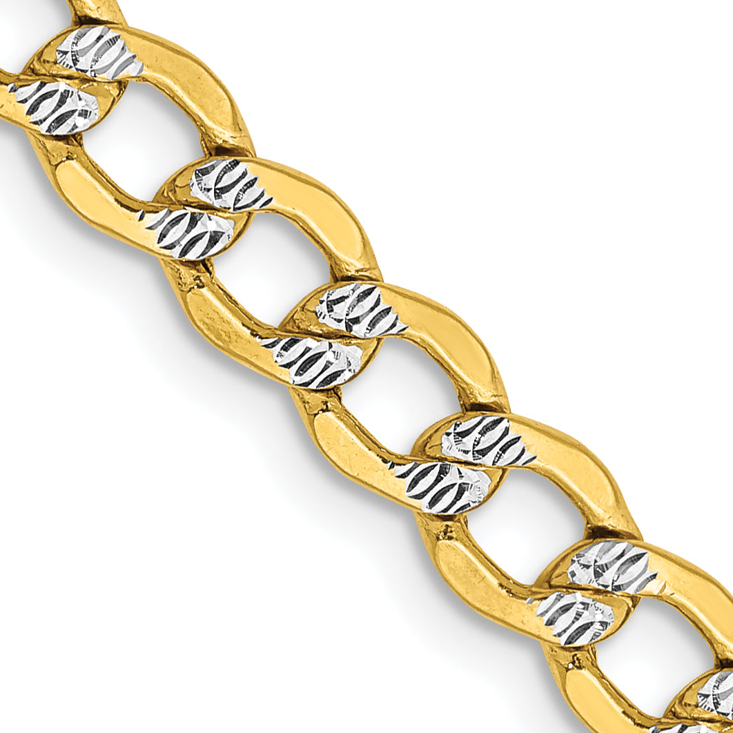 14K Yellow & Rhodium 16 Inch 5.2mm Semi-Solid With Pav Curb Lobster Clasp Chain Necklace