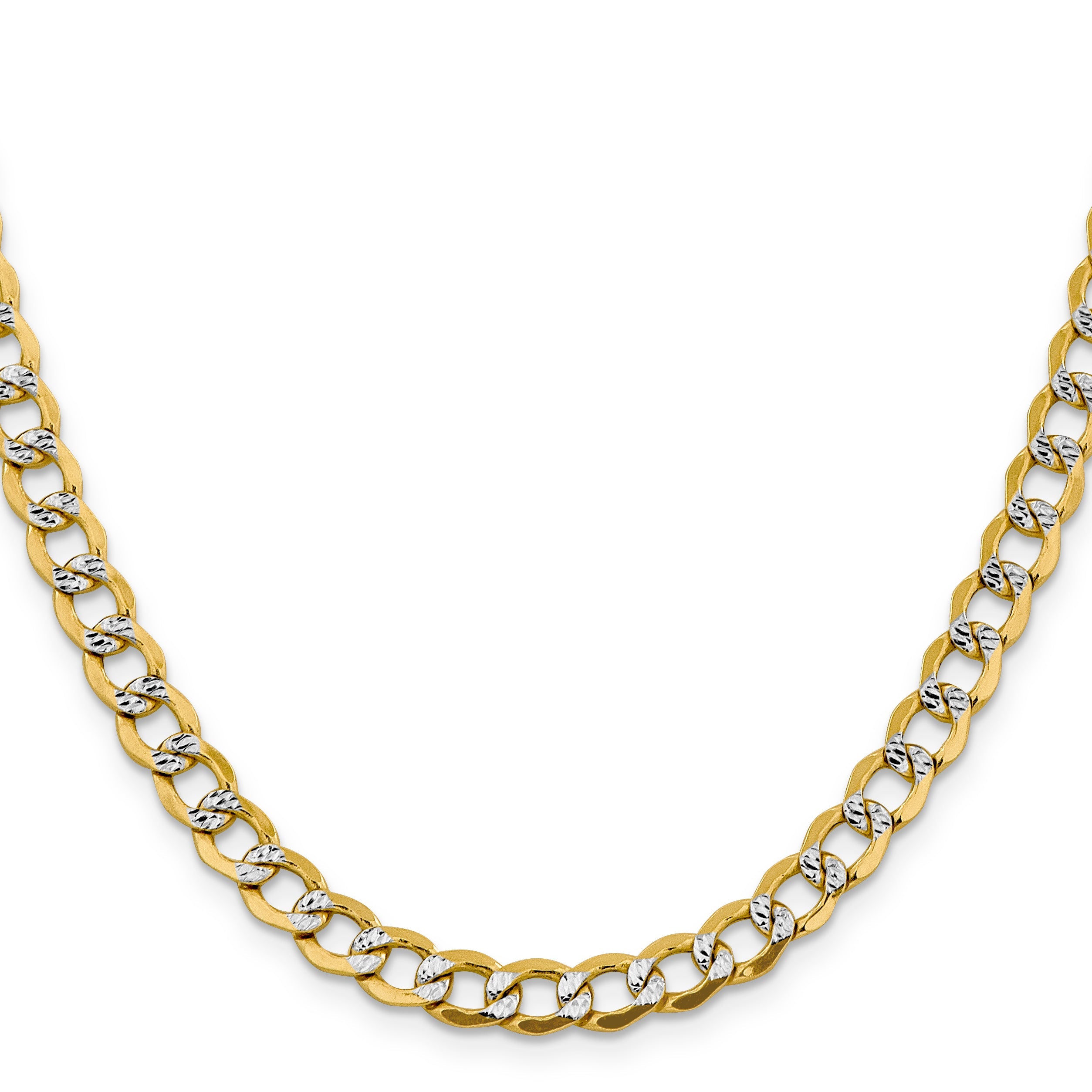 14K Yellow & Rhodium 20 Inch 6.75mm Semi-Solid With Pav Curb Lobster Clasp Chain Necklace