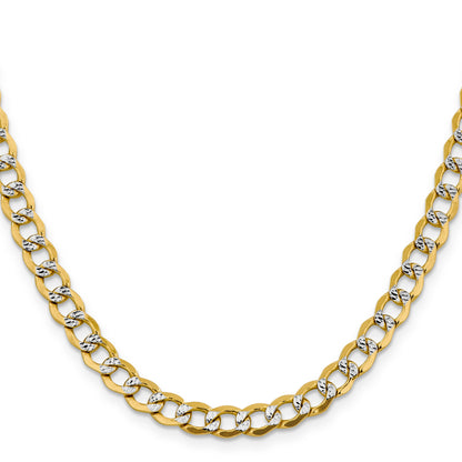 14K Yellow & Rhodium 24 Inch 6.75mm Semi-Solid With Pav Curb Lobster Clasp Chain Necklace