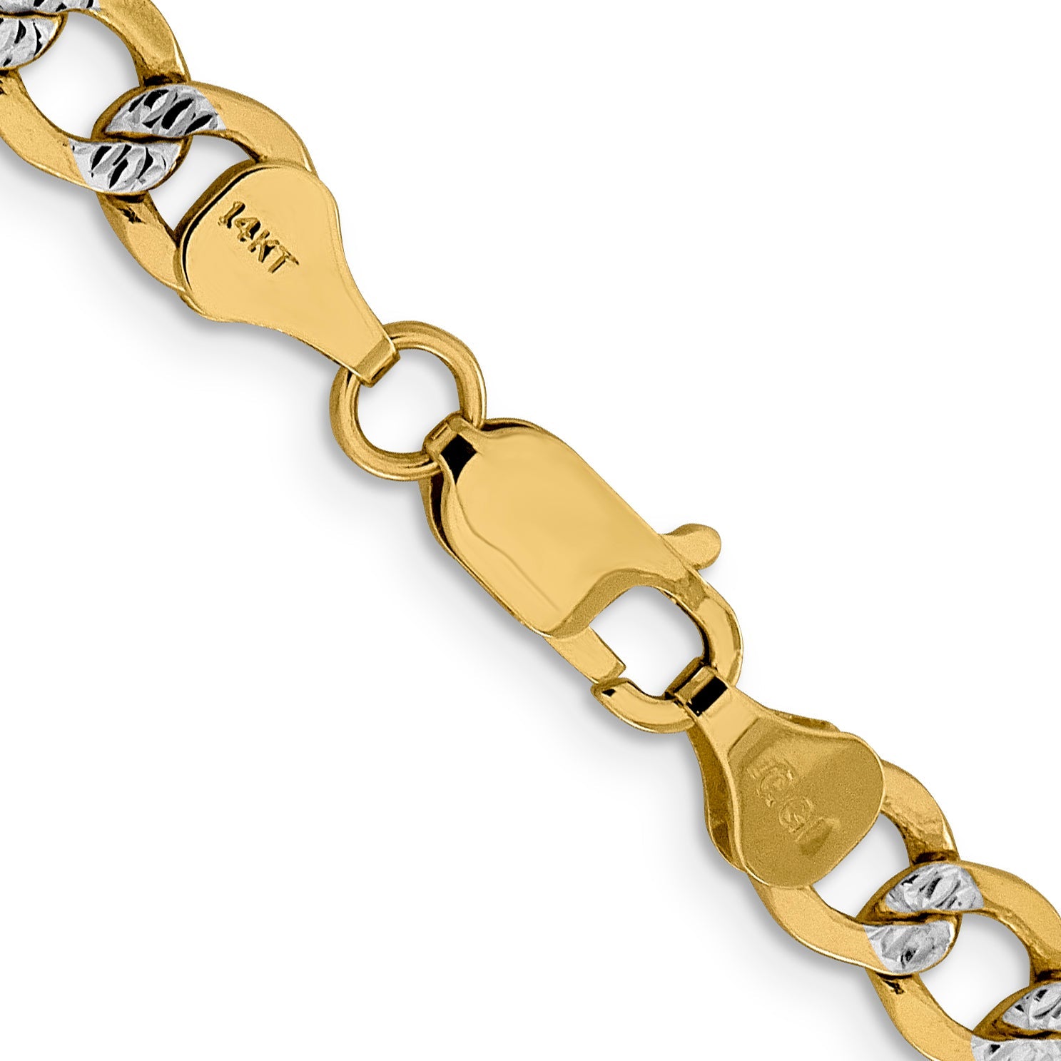 14K Yellow & Rhodium 24 Inch 6.75mm Semi-Solid With Pav Curb Lobster Clasp Chain Necklace