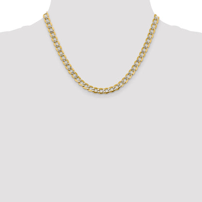 14K Yellow & Rhodium 18 Inch 6.75mm Semi-Solid With Pav Curb Lobster Clasp Chain