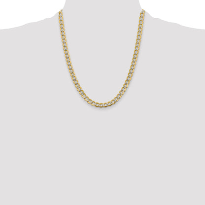 14K Yellow & Rhodium 22 Inch 6.75mm Semi-Solid With Pav Curb Lobster Clasp Chain