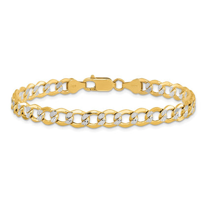 14K Yellow & Rhodium 8 Inch 6.75mm Semi-Solid With Pav Curb Lobster Clasp Bracelet