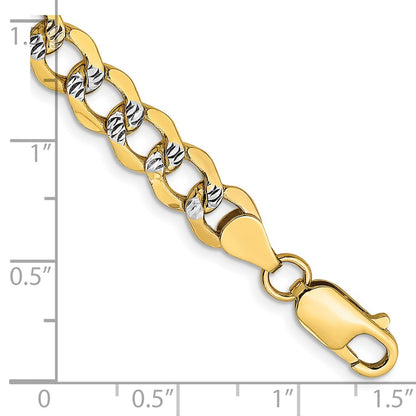 14K Yellow & Rhodium 8 Inch 6.75mm Semi-Solid With Pav Curb Lobster Clasp Bracelet