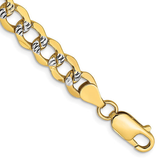 9 Inch 14K 6.75mm Semi-Solid With Rhodium Pav Curb Chain Bracelet