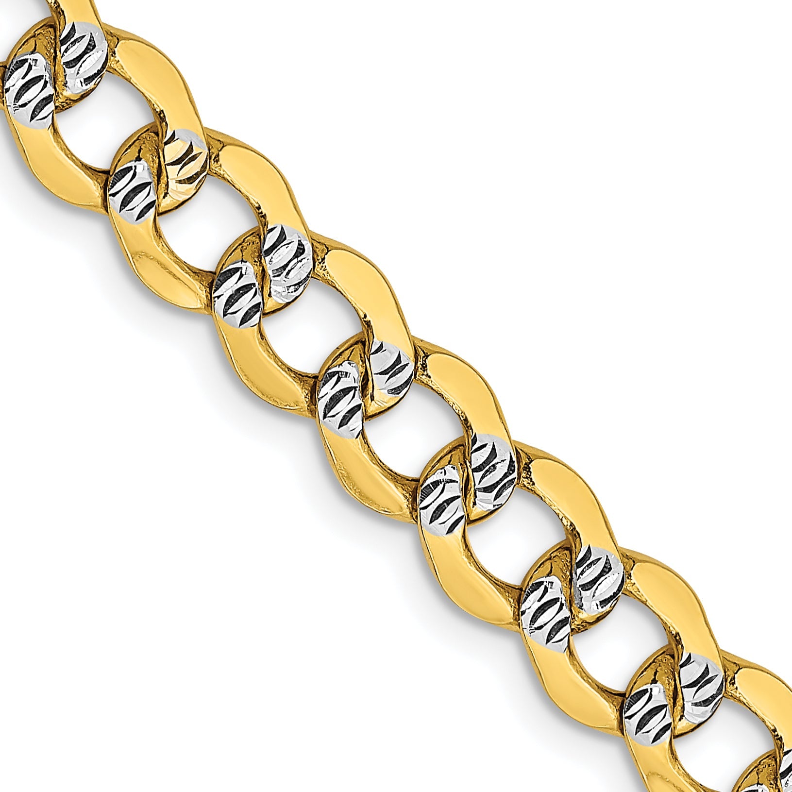 14K Yellow & Rhodium 24 Inch 6.75mm Semi-Solid With Pav Curb Lobster Clasp Chain Necklace