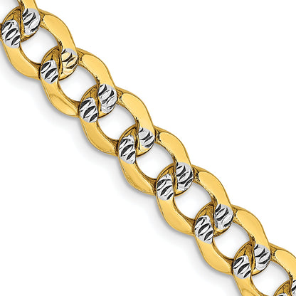 14K Yellow & Rhodium 20 Inch 6.75mm Semi-Solid With Pav Curb Lobster Clasp Chain Necklace