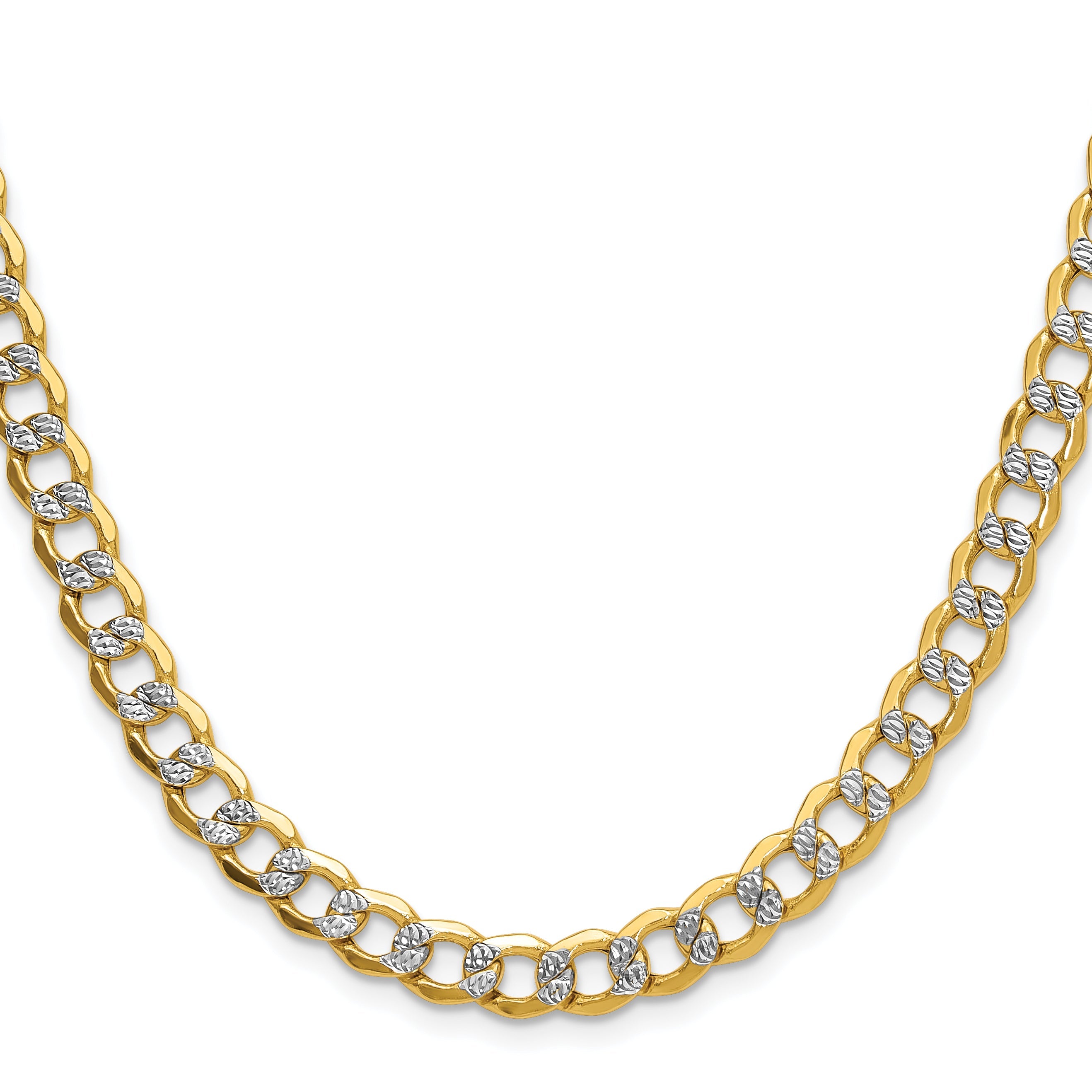 14K Yellow & Rhodium 7.1mm Semi-Solid With Pav Curb Chain