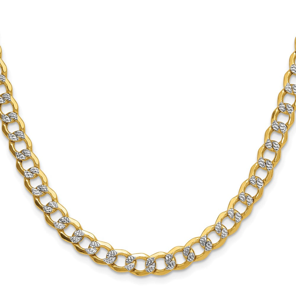 2 Inch 14K Yellow & Rhodium 7.1mm Semi-Solid With Pav Curb Chain Necklace