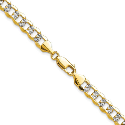 24 Inch 14K Yellow & Rhodium 7.1mm Semi-Solid With Pav Curb Chain Necklace