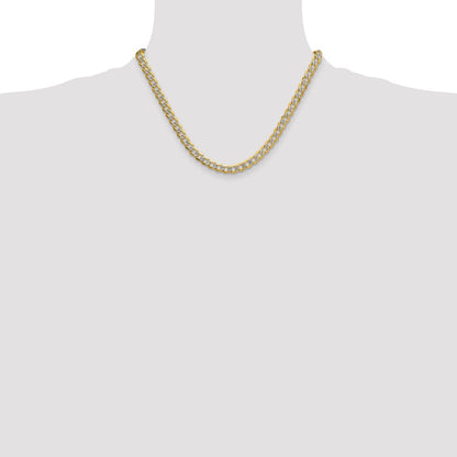 18 Inch 14K Yellow & Rhodium 7.1mm Semi-Solid With Pav Curb Chain Necklace