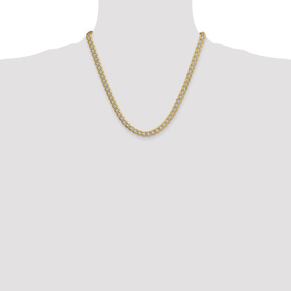 2 Inch 14K Yellow & Rhodium 7.1mm Semi-Solid With Pav Curb Chain Necklace
