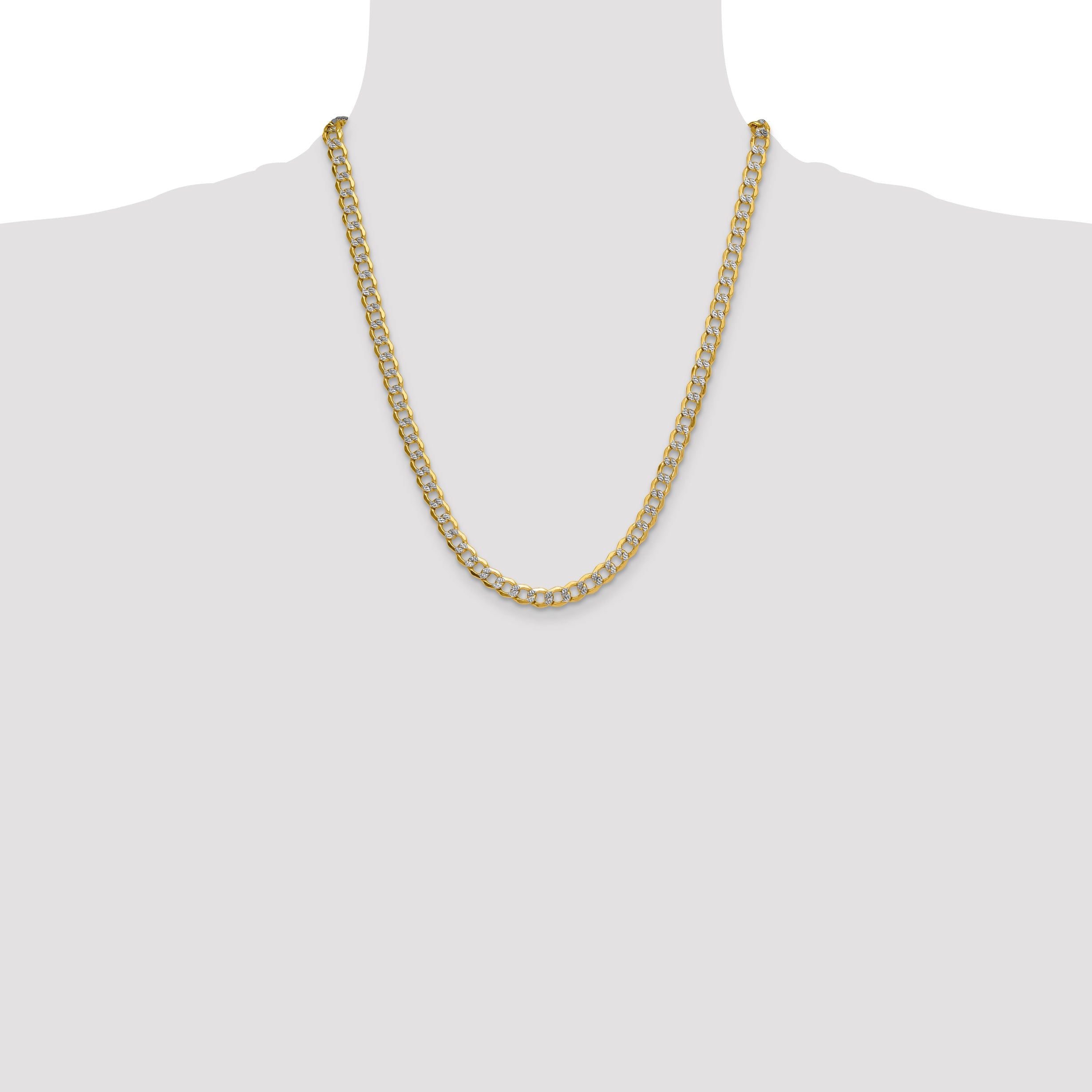 14K Yellow & Rhodium 7.1mm Semi-Solid With Pav Curb Chain