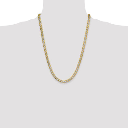 24 Inch 14K Yellow & Rhodium 7.1mm Semi-Solid With Pav Curb Chain Necklace