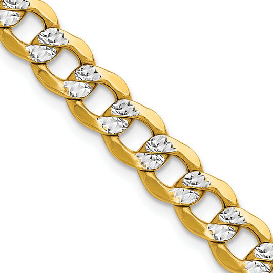 14K Yellow & Rhodium 7.1mm Semi-Solid With Pav Curb Chain