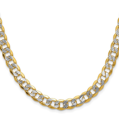 24 Inch 14K Yellow & Rhodium 7.75mm Semi-Solid With Pav Curb Chain Necklace