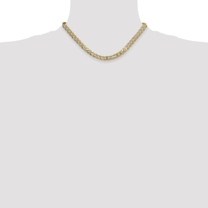 16 Inch 14K Yellow & Rhodium 7.75mm Semi-Solid With Pav Curb Chain Necklace