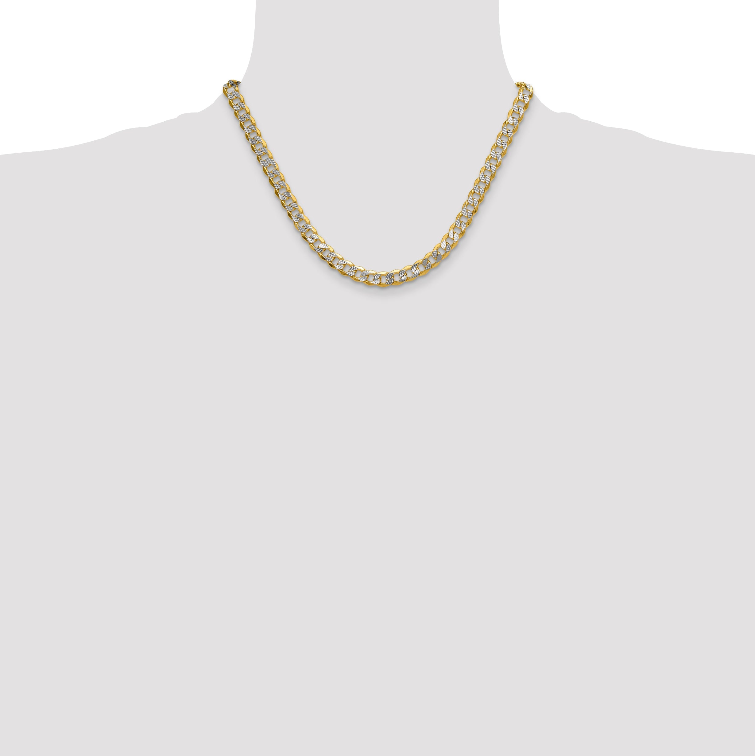 14K Yellow & Rhodium 7.75mm Semi-Solid With Pav Curb Chain