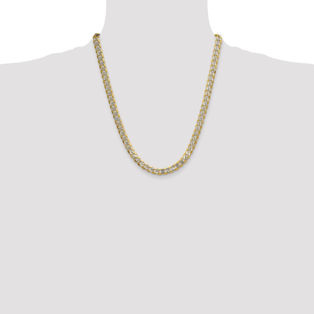 22 Inch 14K Yellow & Rhodium 7.75mm Semi-Solid With Pav Curb Chain Necklace