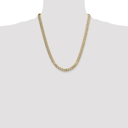 22 Inch 14K Yellow & Rhodium 7.75mm Semi-Solid With Pav Curb Chain Necklace