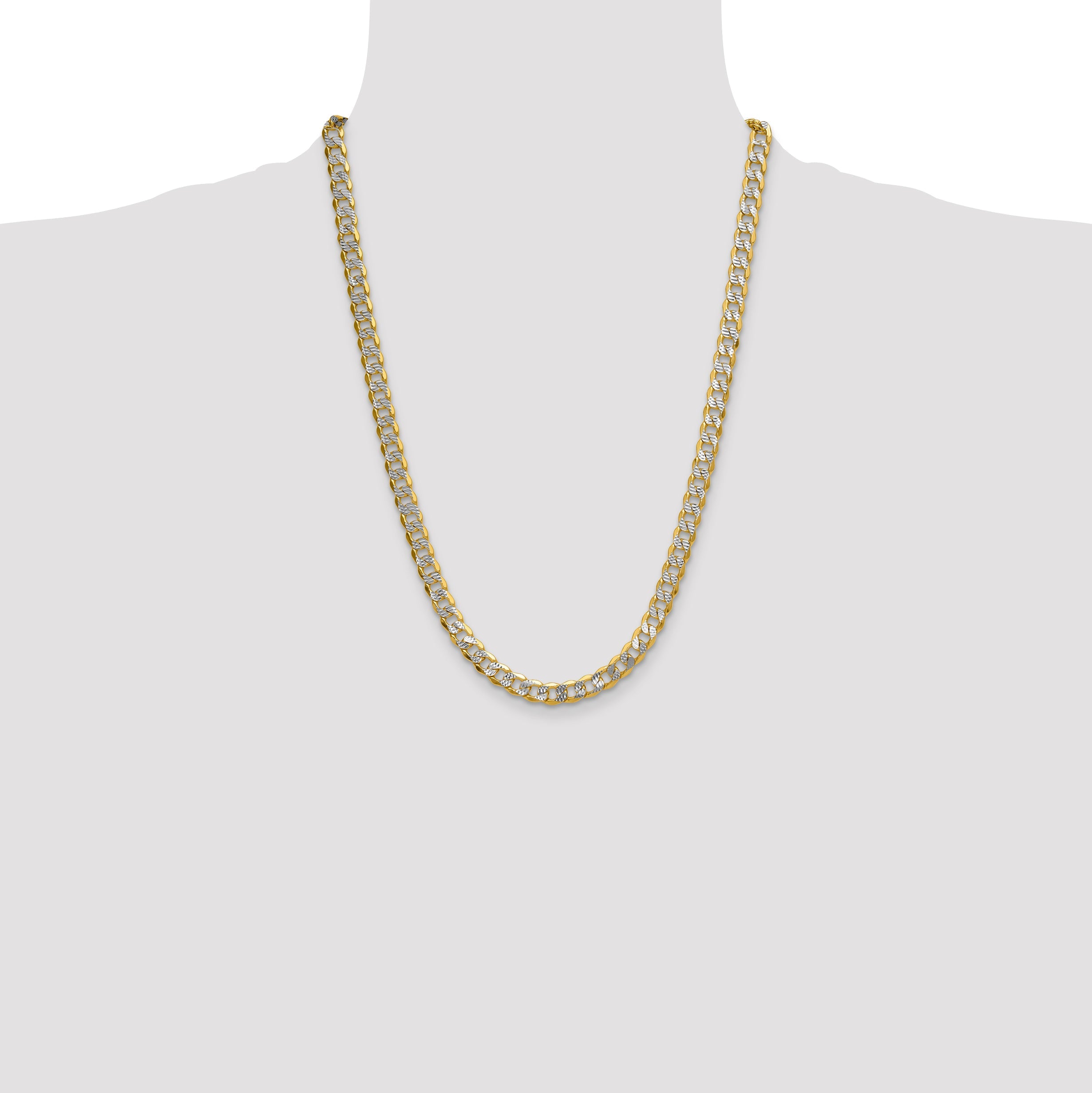 14K Yellow & Rhodium 7.75mm Semi-Solid With Pav Curb Chain