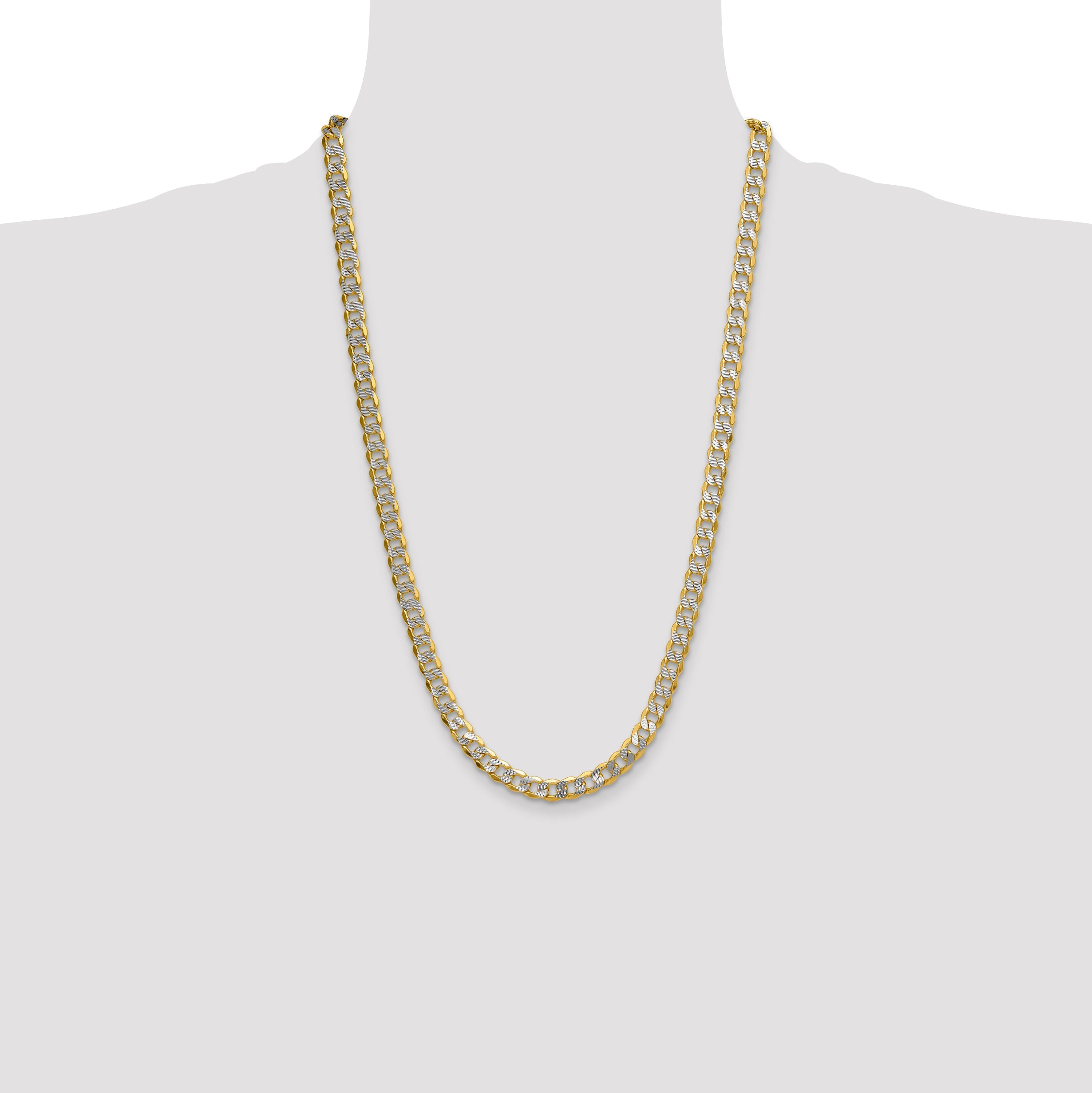 14K Yellow & Rhodium 7.75mm Semi-Solid With Pav Curb Chain