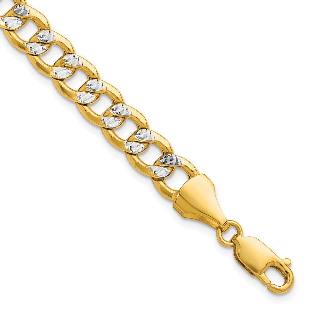 8 Inch 14K Yellow & Rhodium 7.75mm Semi-Solid With Pav Curb Chain Bracelet