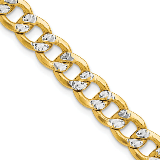 14K Yellow & Rhodium 7.75mm Semi-Solid With Pav Curb Chain