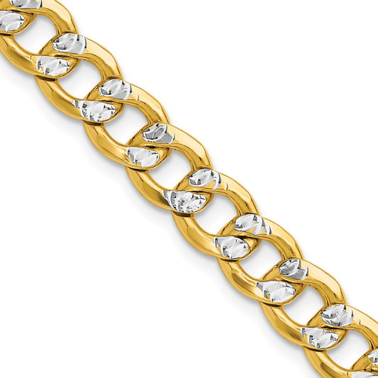 26 Inch 14K Yellow & Rhodium 7.75mm Semi-Solid With Pav Curb Chain Necklace