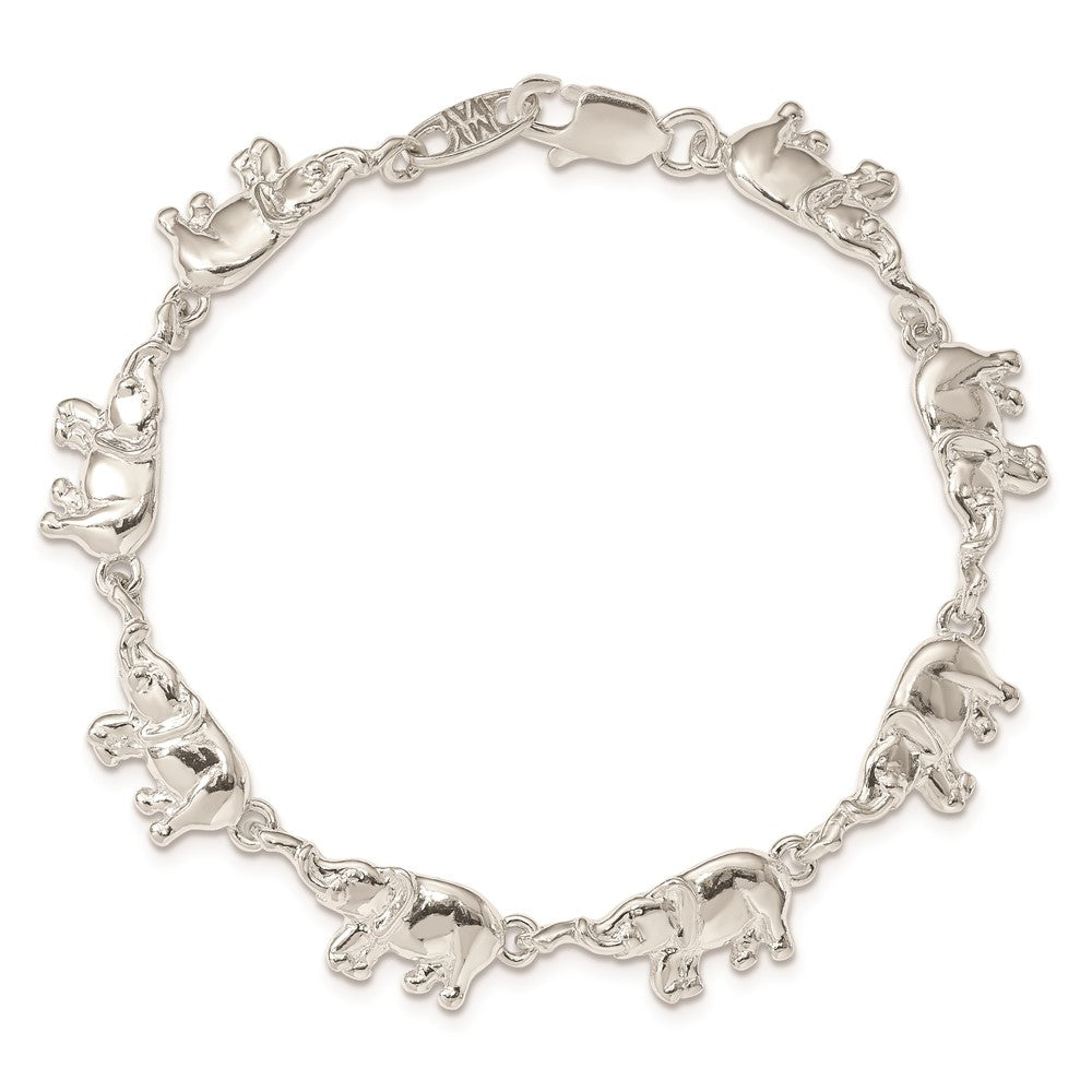 7 Inch Sterling Silver Elephants Bracelet
